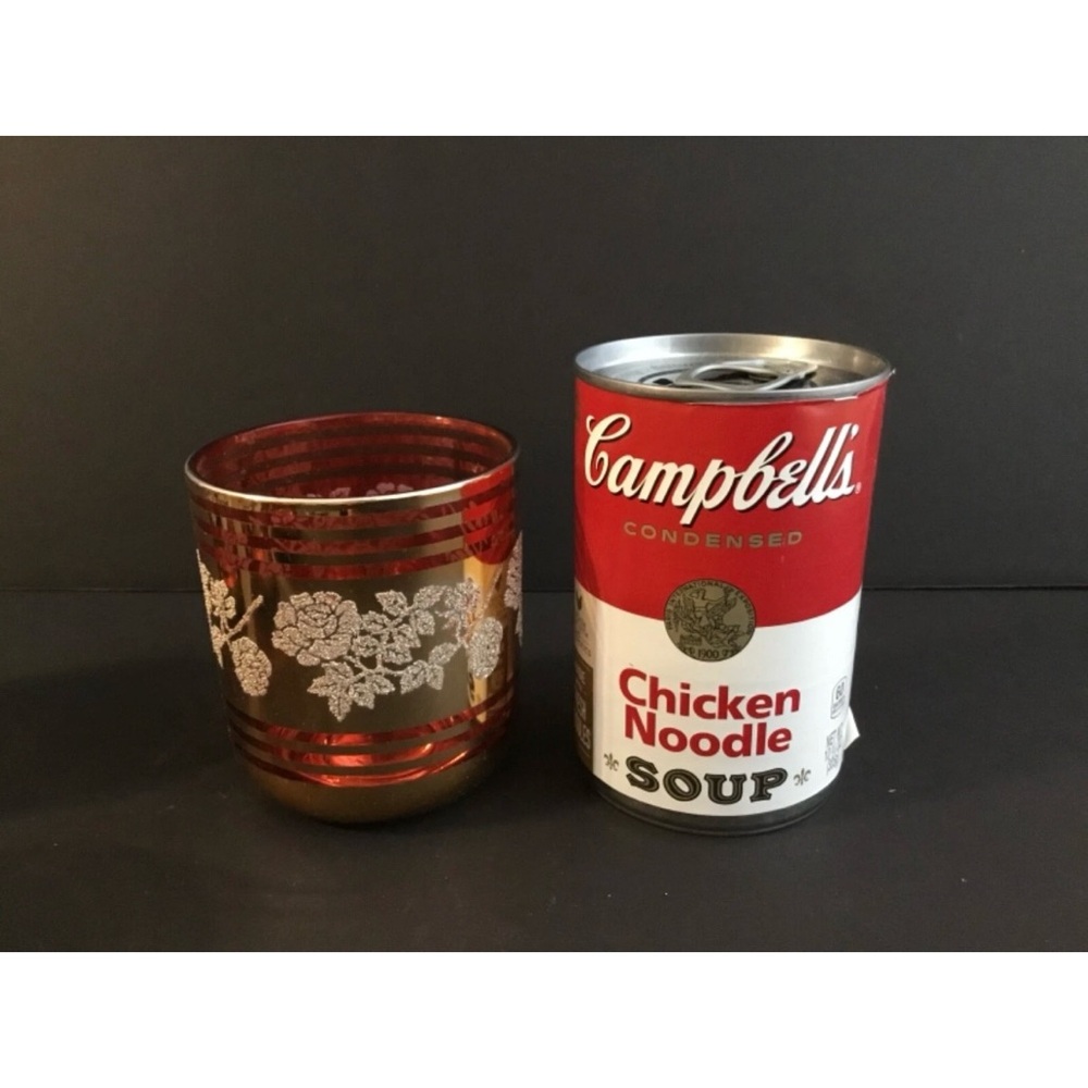 Mid Century Crown Ruby Gold Glitter Embossed 6 oz Tumblers 6 Piece Set Vintage - Picture 6 of 9